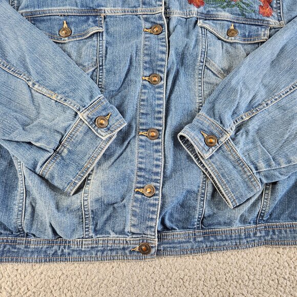 sold Catherines Denim Jacket Womens 2X Blue Cropped Embroidered Floral Trucker - Picture 5 of 13